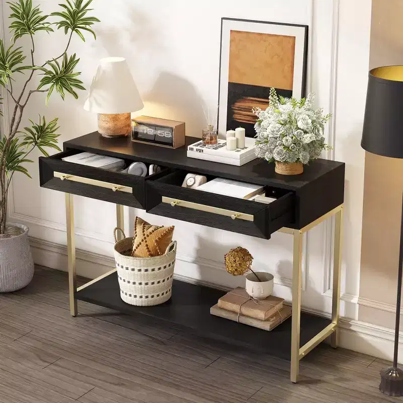 Okak Bold Geometric Design Console Table with Storage Drawers,Retro Entryway Table for Living Room,Hallway,Entryway