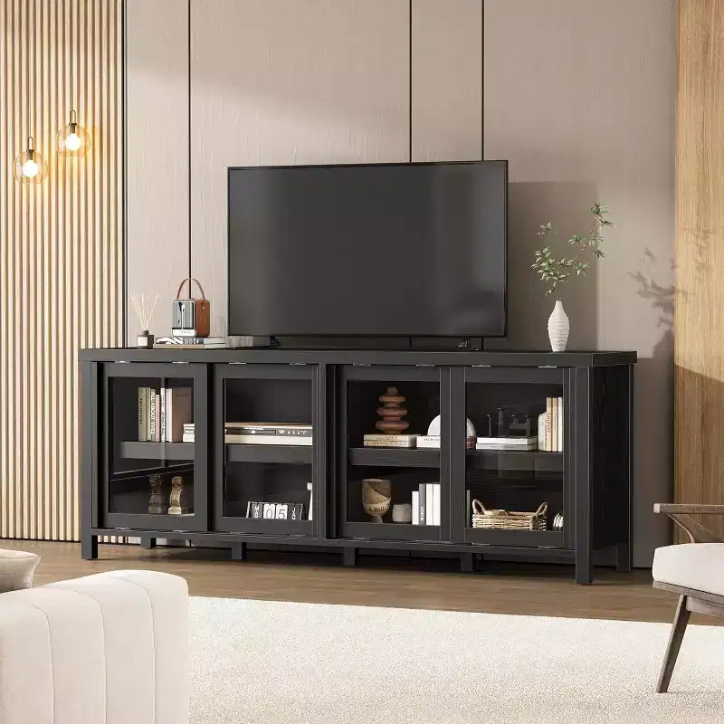 65-Inch TV Stand Entertainment Center with 4 Glass Doors and Storage Cabinet