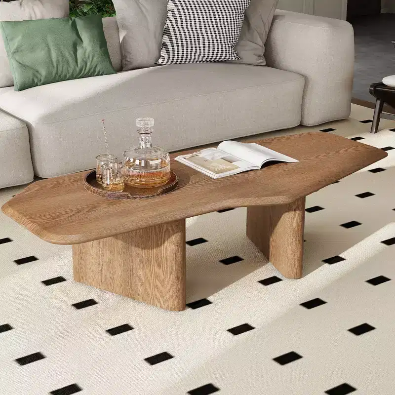 GDFStudio Petrov Rustic Wooden Irregular Coffee Table with Double Pedestal