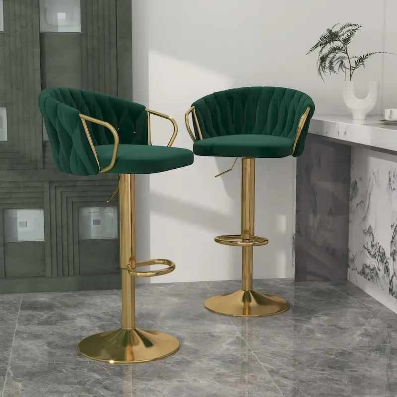 Gray / Ivory / Camel / Navy Blue / Black / Dark Green Velvet Swivel Bar Stool, Set of 2