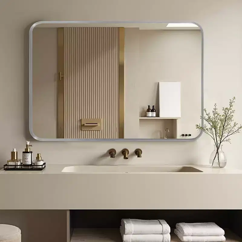 32x22 Rectangle Bathroom Mirror with Aluminum Alloy Frame, Wall Mounted Vanity Mirror for Bedroom Living Room Entryway, Silver