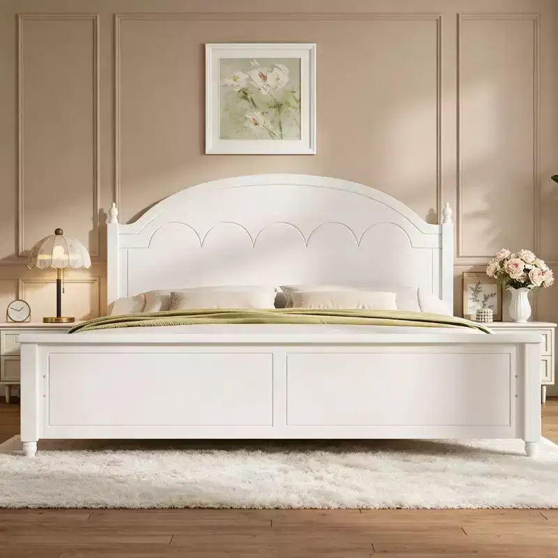 Luxystar Modern King Wood Bed Frame with Arched Headboard for Bedroom