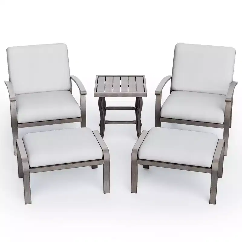 HAPPATIO 5 Piece Aluminum Outdoor Patio Furniture Set, Patio Chairs with Ottomans and Side Table, Patio Conversation Set for Porch Garden (Gray)