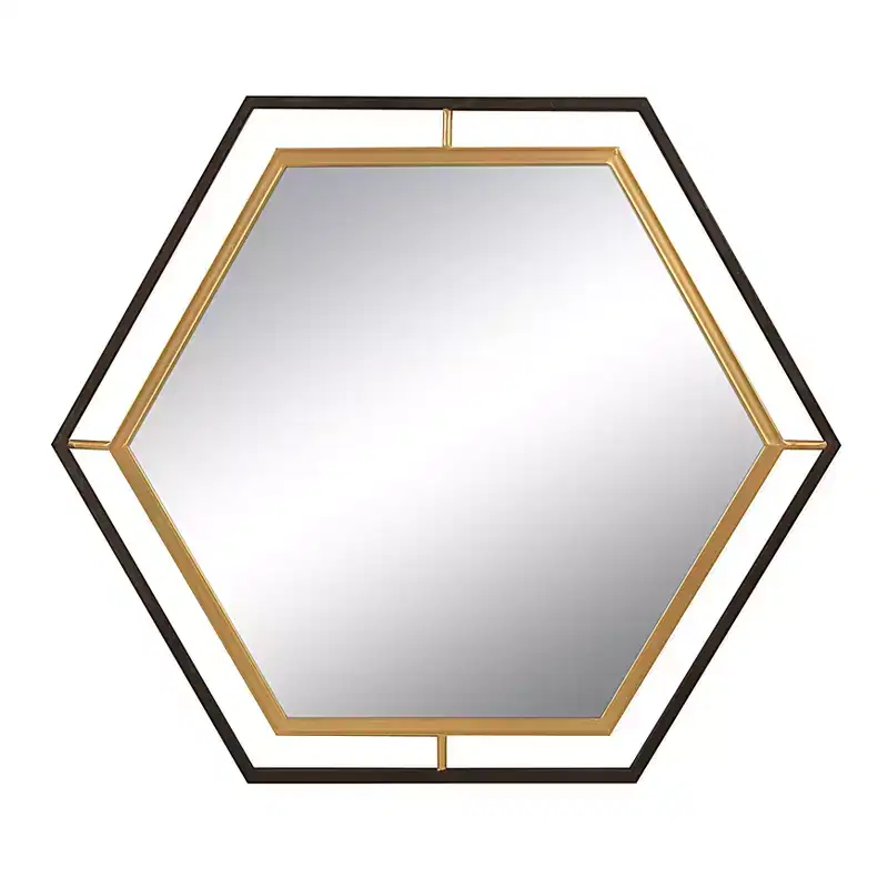 Storied Home Hexagon 2-Tone Metal Framed Wall Mirror, Black and Gold