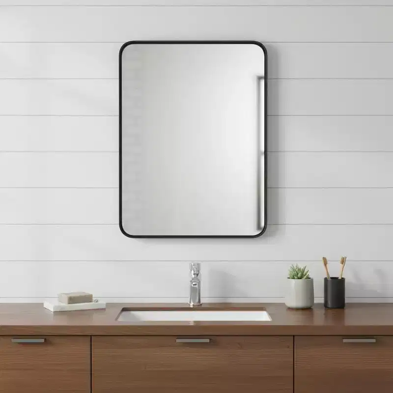 35 Black Metal Floating Framed Bathroom Vanity Mirror