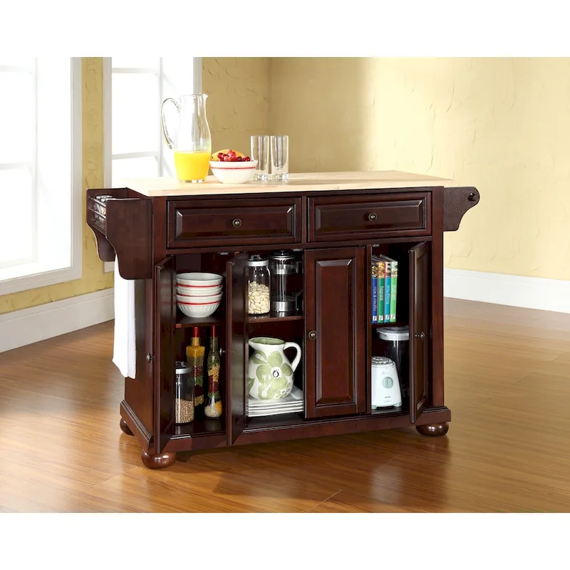 Mahogany Stationary Kitchen Island with Wood Top | 51.5
