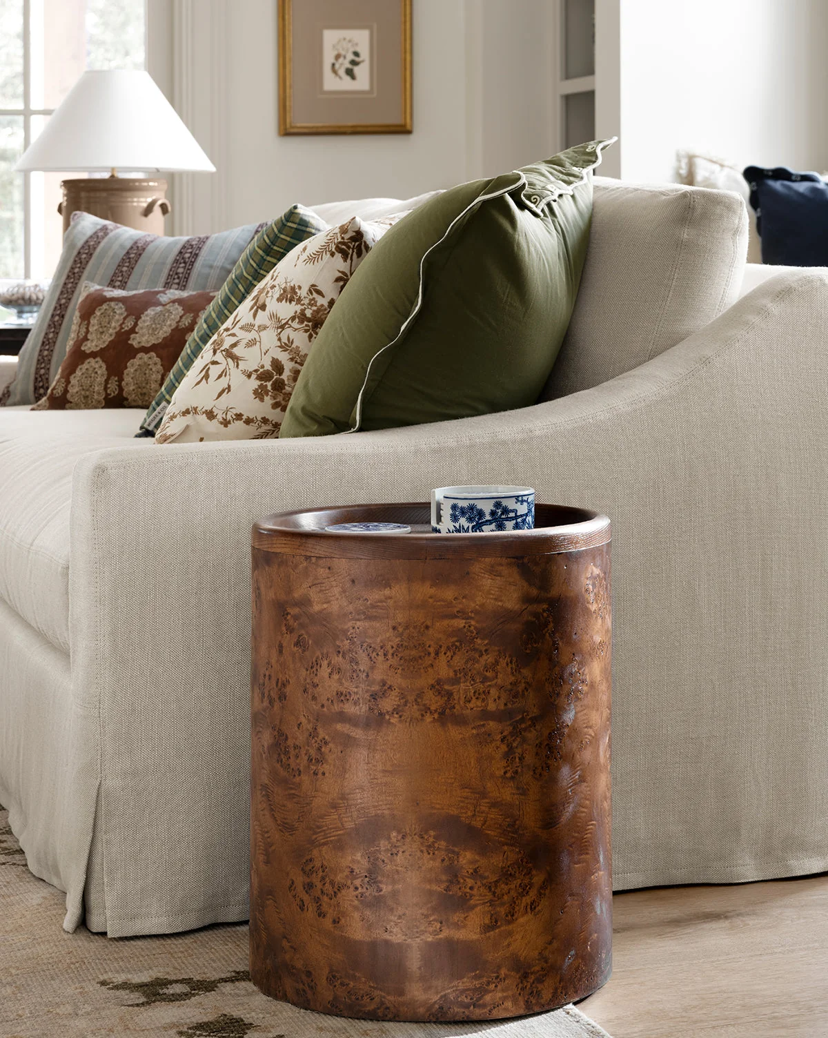 Organic Burl Wood Side Table with Natural Grain for Living Room