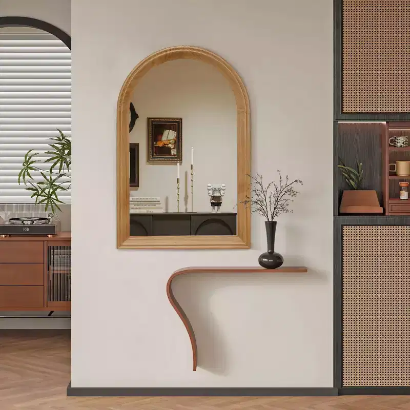 Arched Wood Framed Wall Mirror, 24 x 35 Rustic Decorative Mirror for Bathroom, Vanity, Living Room-Panipeachy