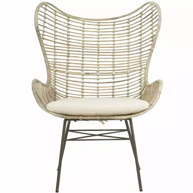 Rattan Wingback Armchair - White/Grey White Wash