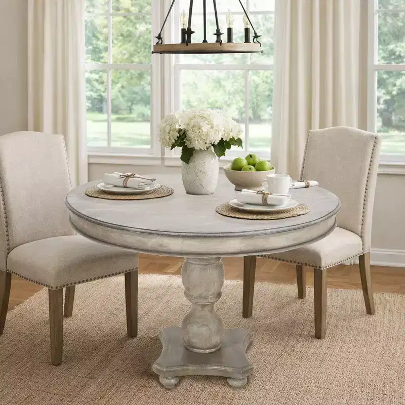 Royal Hampton 42 Inch Handcrafted Mango Wood Dining Table, Pedestal Base, Round Molded Top