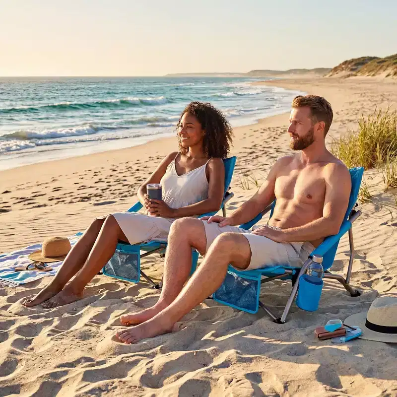 Folding Portable Beach Chairs, Lightweight Extra Wide Seat Chair with Cup Holder, Storage Pocket & Carry Bag for Camping, Beach, Travel