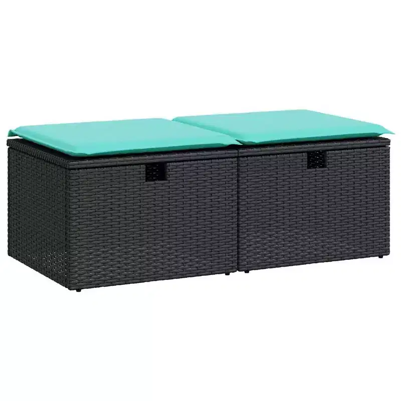 vidaXL Patio Sofa Set with Cushions Modular Stools 2 Piece Poly Rattan Acacia