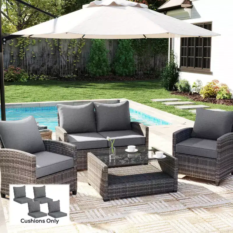8 Patio Chair Cushions with Seat & Backrest, Fade Resistant Seat Replacement Cushion Set