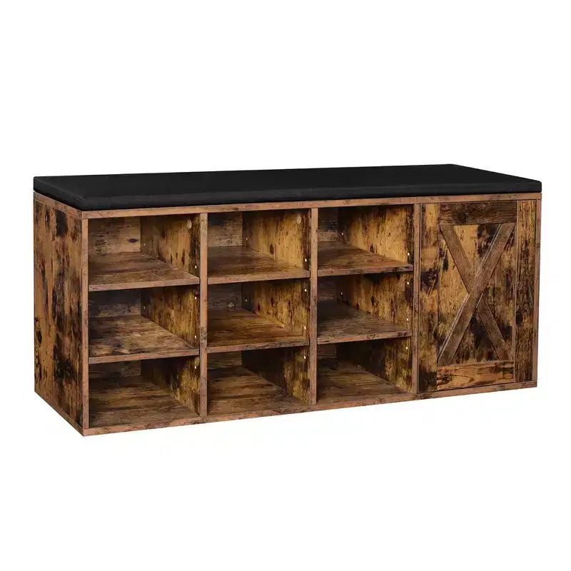 Storage Bench with Cupboard and 9 Open Compartments 11.8 x 43.3 x 18.9 Inches Rustic Brown