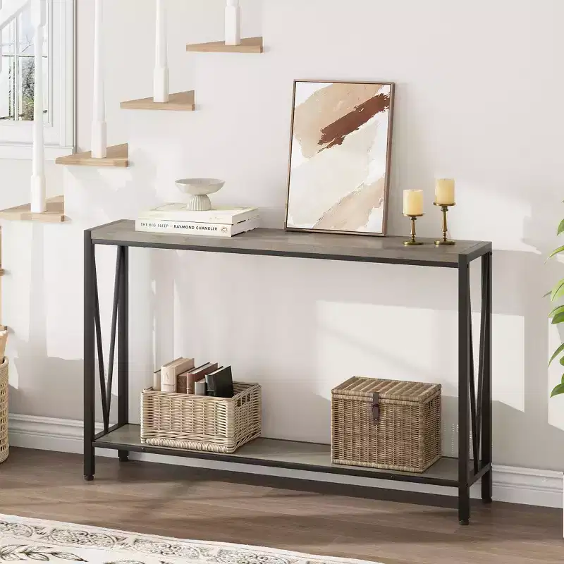 TROPOW Console Table, 2 Tier Entryway Table, Narrow Sofa Table with Storage, Console Table for Entryway, Living Room, Hallway