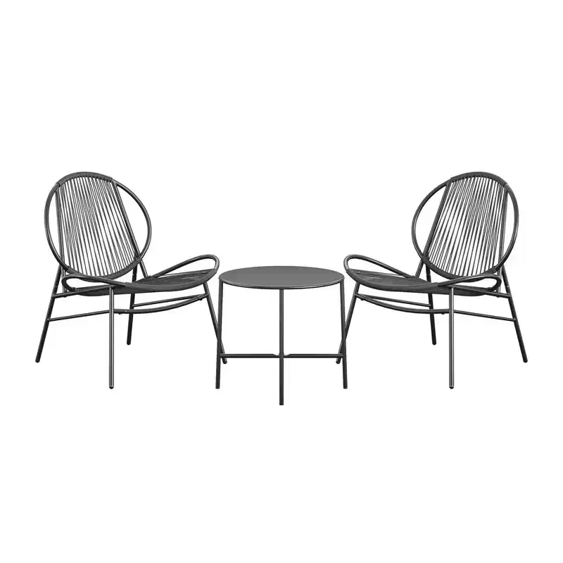 Novogratz Marilyn 3-Piece Resin Weave Conversation Set, Charcoal