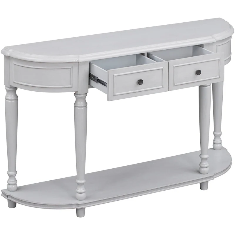 Retro Circular Curved Design Console Table with Open Style Shelf