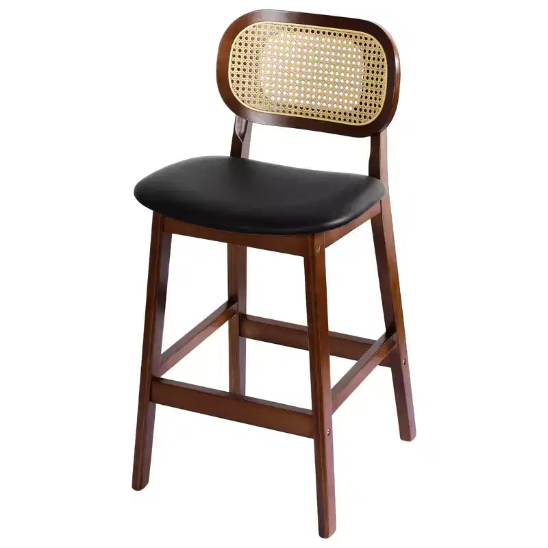 Counter Height Rattan Bar Stool – Faux Leather or Boucle, 25.2