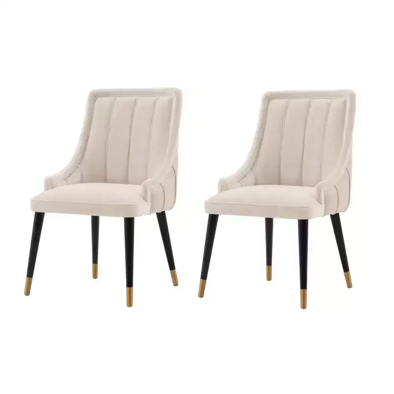 Set of 2 Eda Modern Velvet Upholstered Dining Chairs Cream - Manhattan Comfort