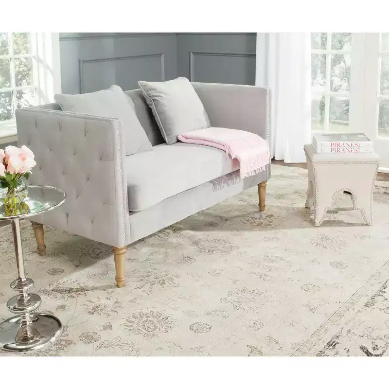Sarah Settee W/ Throw Pillow - FOX6206 - Grey - Safavieh Couture