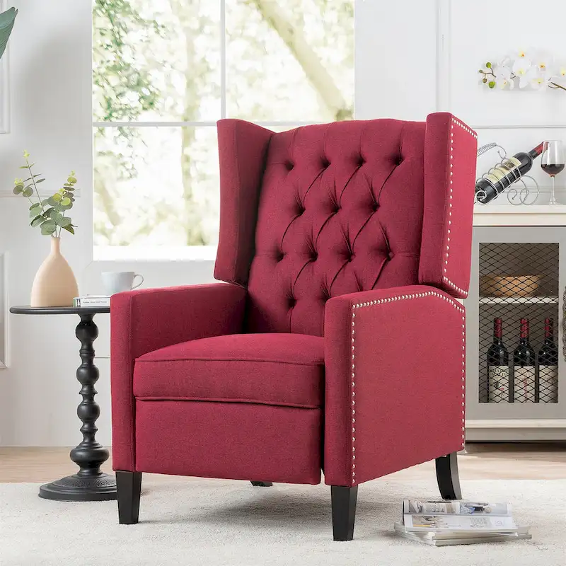 27 Wide Upholstered Manual Recliner, Wing Sofa Chair with Wood Legs