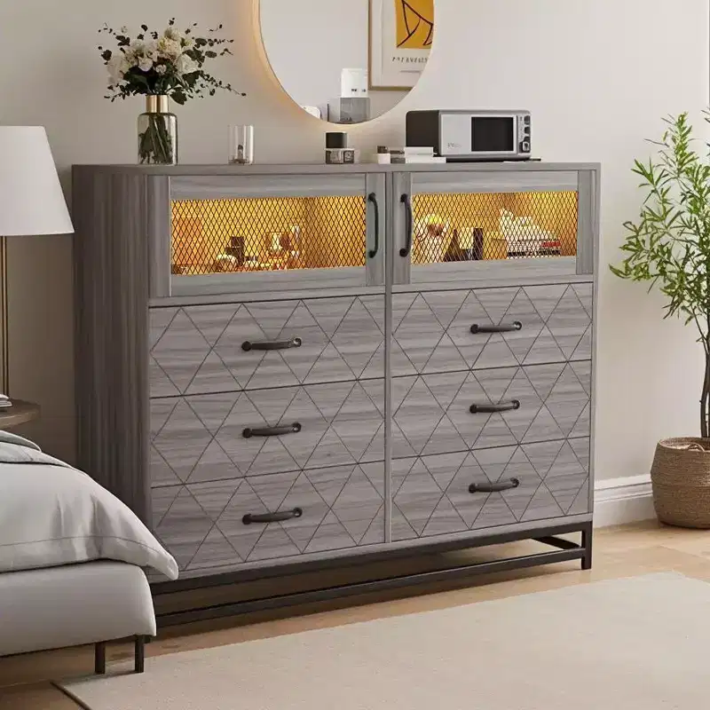 6-Drawer LED Dresser with Charging Station and Open Shelf