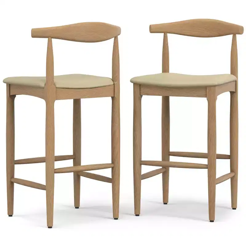 Angela Mid Century Modern Bar Stool in Faux Leather, Fully Assembled