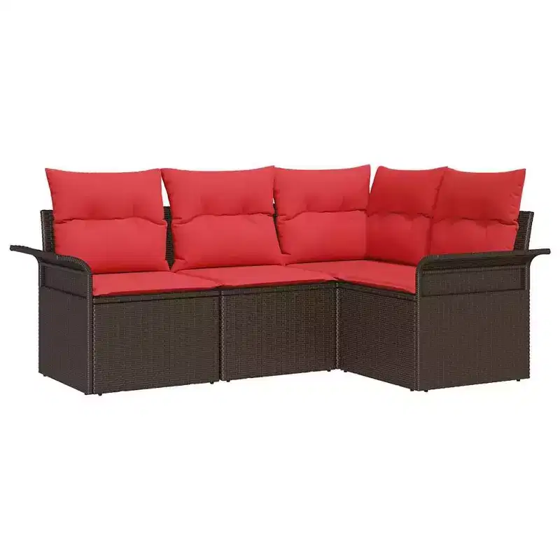 vidaXL Garden Sofa Set with Cushion 4 pcs Brown Poly rattan