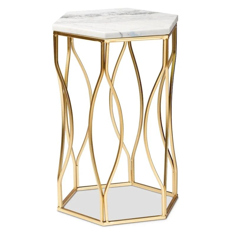 Kalena Modern and Contemporary Metal End Table with Real Marble Top
