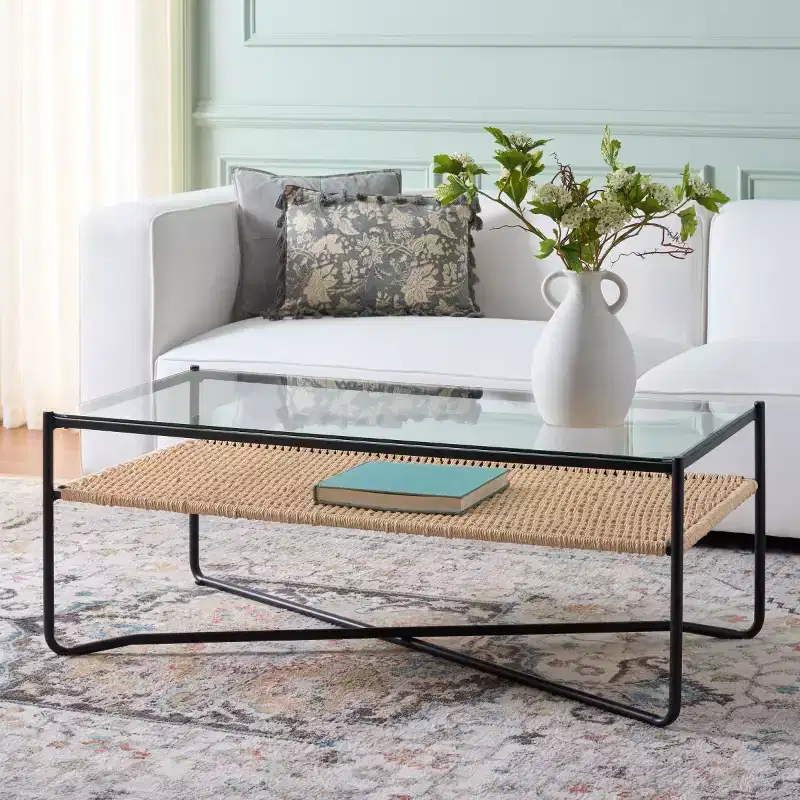 1 Shelf Round Coffee Table, Natural/Black