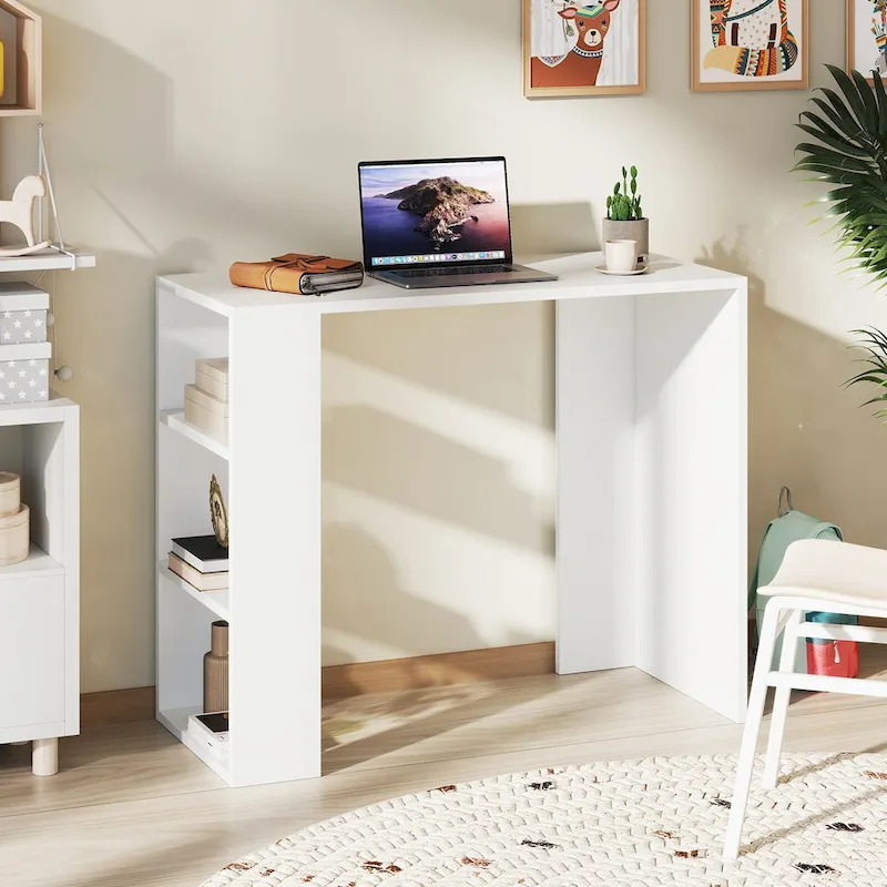 36 Compact Writing Desk w/ 3 Open Shelves Freestanding