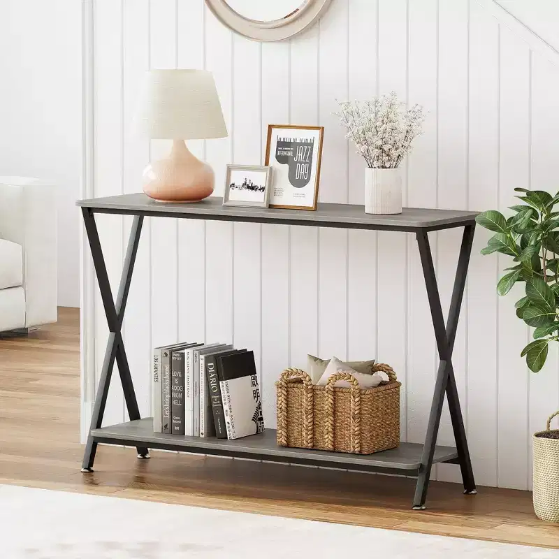Narrow Console Table with Shelves, 2-Tier Farmhouse Sofa Table, Entryway Table for Hallway, Living Room, Bedroom, Behind Couch Storage Table
