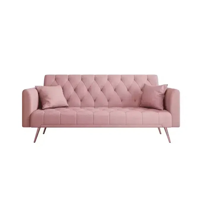 Convertible Velvet Loveseat Sofa Bed for Living Room Bedroom, Pink