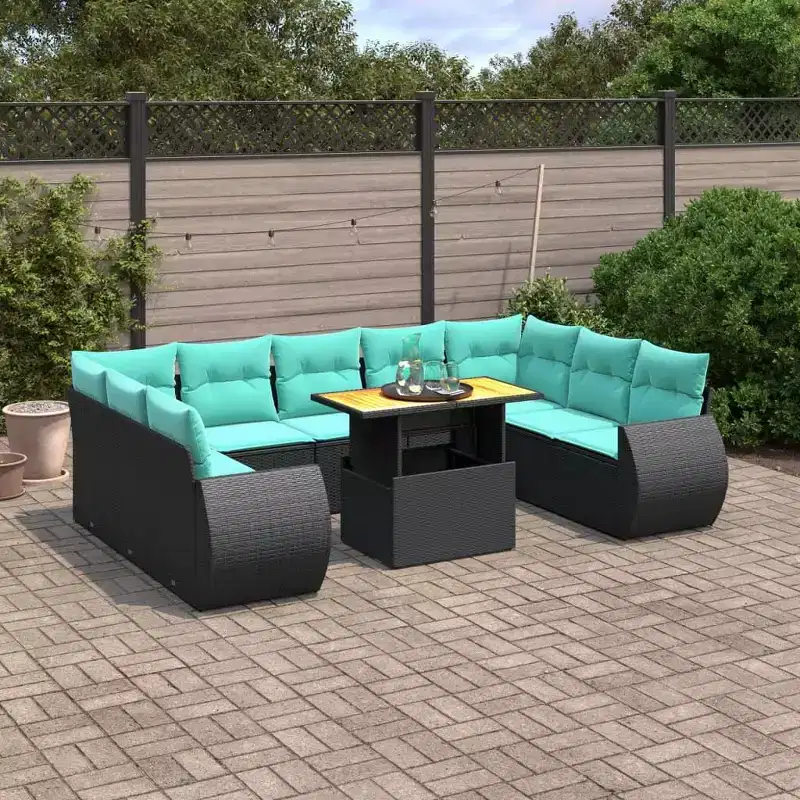 vidaXL 10 Piece Patio Sofa Set with Cushions Poly Rattan