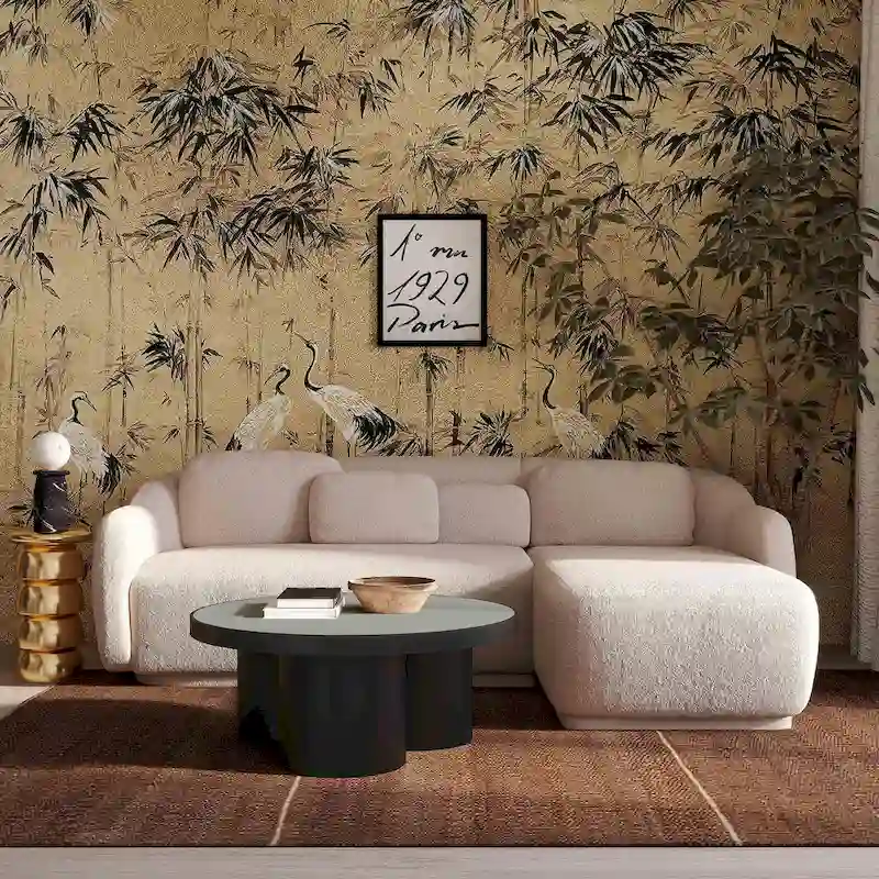 Boucle Sectional Sofa with Accent Pillows