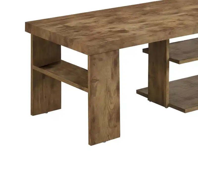 43.3 Rustic Coffee Table with Shelf - Light Pine Finish Wood