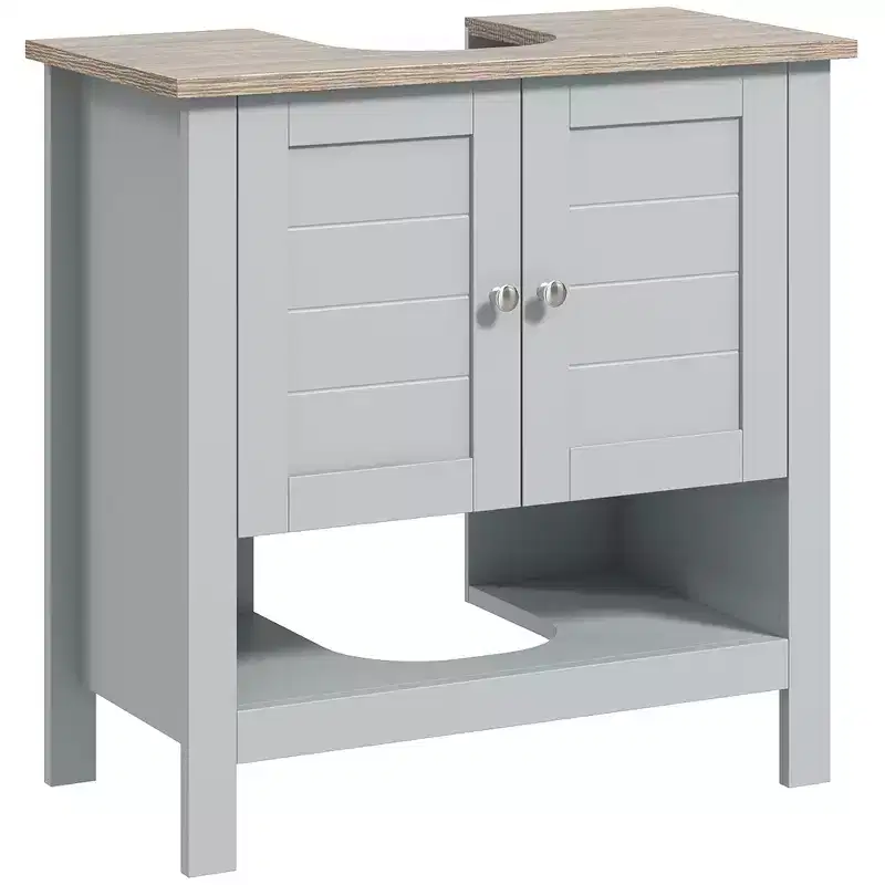 Under Sink Bathroom Cabinet for Pedestal Sink - Space Saving Storage with Adjustable Shelf, Grey