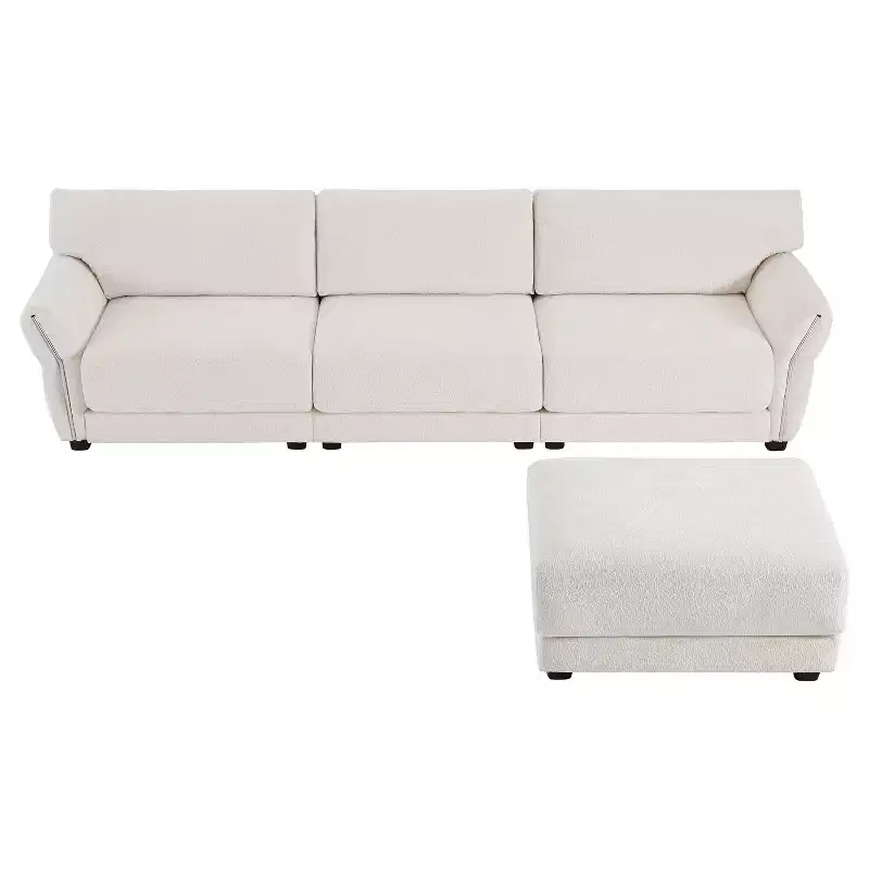 L-Shaped Sectional Sofa Set with Ottoman, 3-Seat Chenille Couch with Extra-Wide Seat and USB, 110