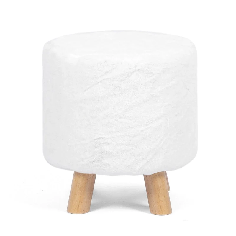 Adeco Round Ottoman Footrest Upholstered Padded Pouf
