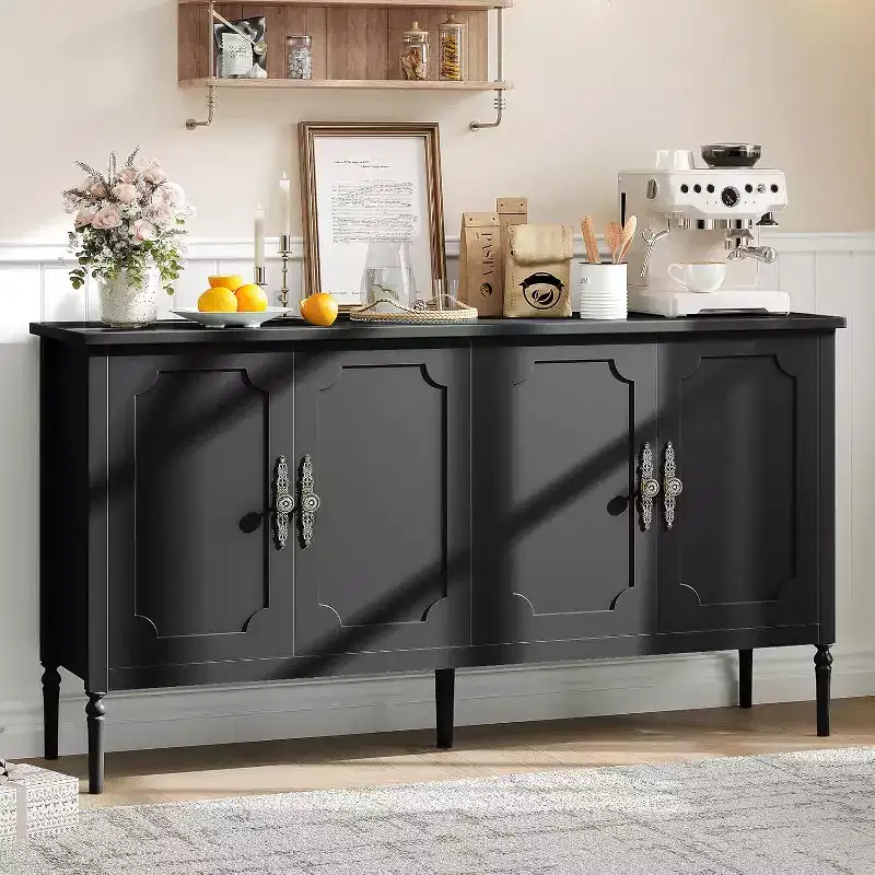 COZONY 59 Buffet Sideboard Cabinet  Vintage Coffee Bar Storage with Adjustable Shelves & 4 Doors for Dining Room, Kitchen & Living Room