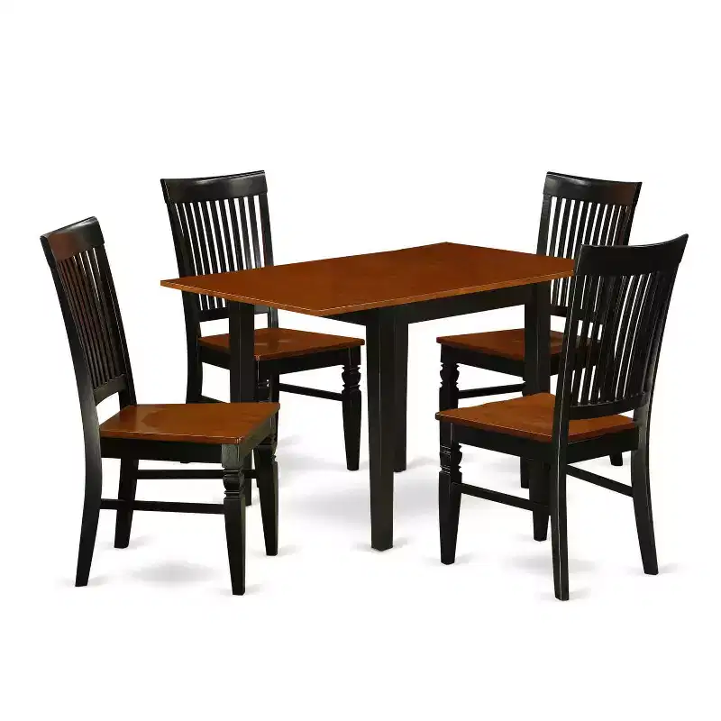 5-Piece Black and Cherry Finish Solid Wood Top - Dining Room Set - Seats 4