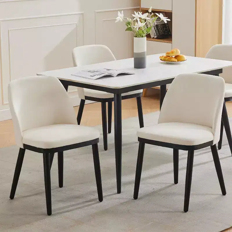 Wooden Dining Chairs Set of 2, Modern Fabric Upholstered Kitchen Side Chairs, Farmhouse Dining Room Chair