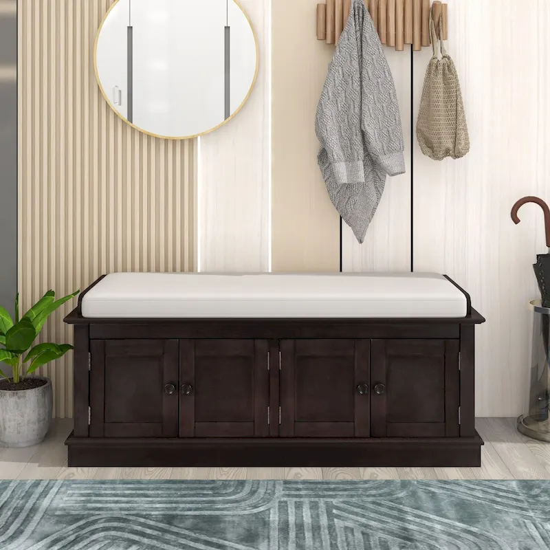 Storage Bench with 4 Doors and Adjustable Shelves