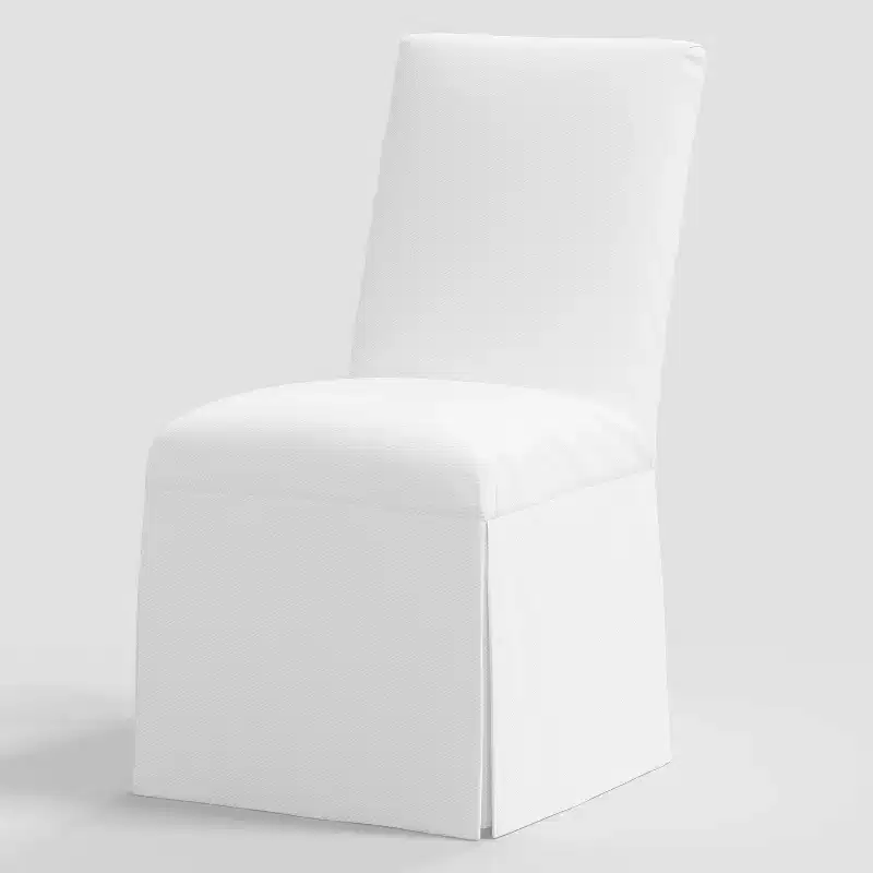 Samy Skirted Slipcover Dining Chair Twill White - Threshold™: Elegant Upholstered Seat, Rubberwood Frame, 250lb Capacity