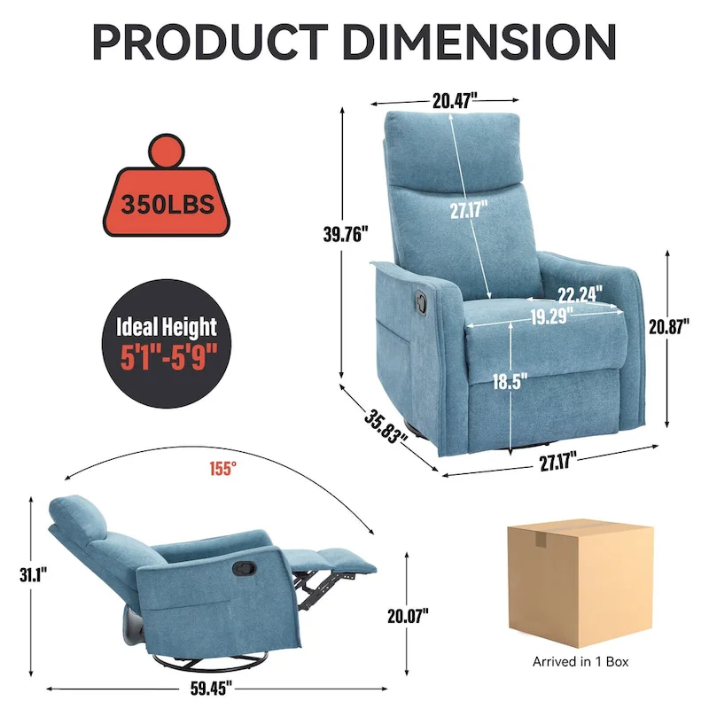 360 Swivel Rocker Recliner Chair with Massage and Lumbar Heating