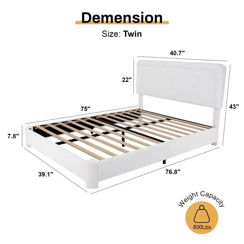 Upholstered Boucle Platform Bed Frame with Adjustable Headboard & Soft Rounded Corners