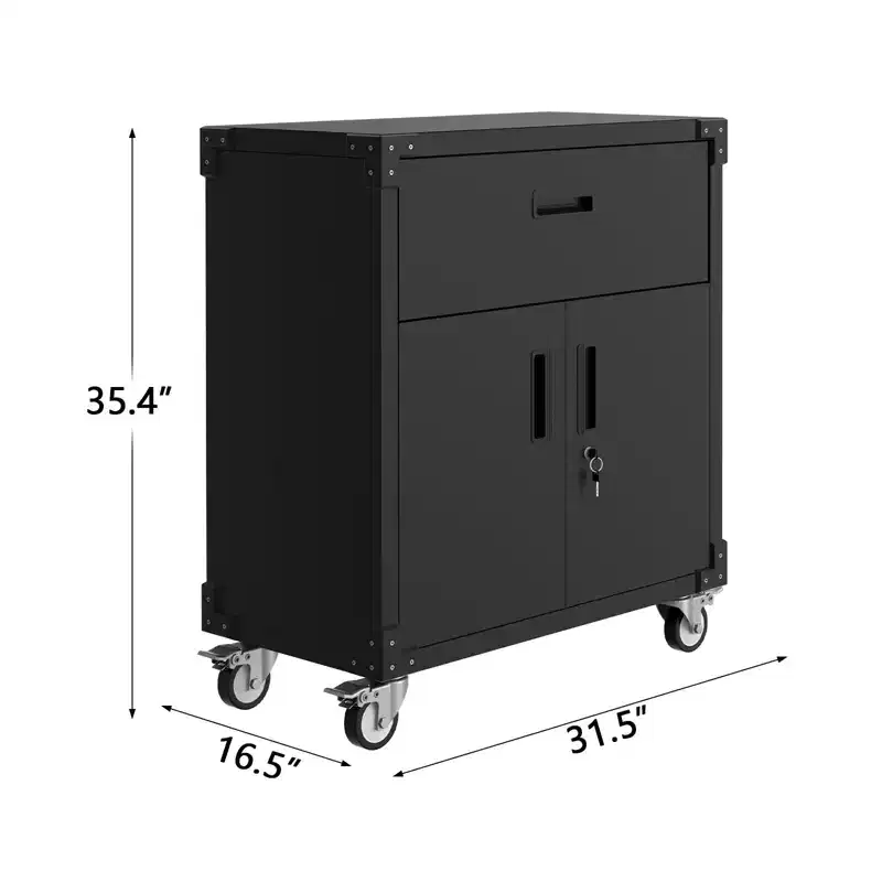 Garvee 35.4 Metal Storage Cabinet, Heavy Duty Rolling Tool Cabinet with 2 Doors and Drawer for Home, Office, Black