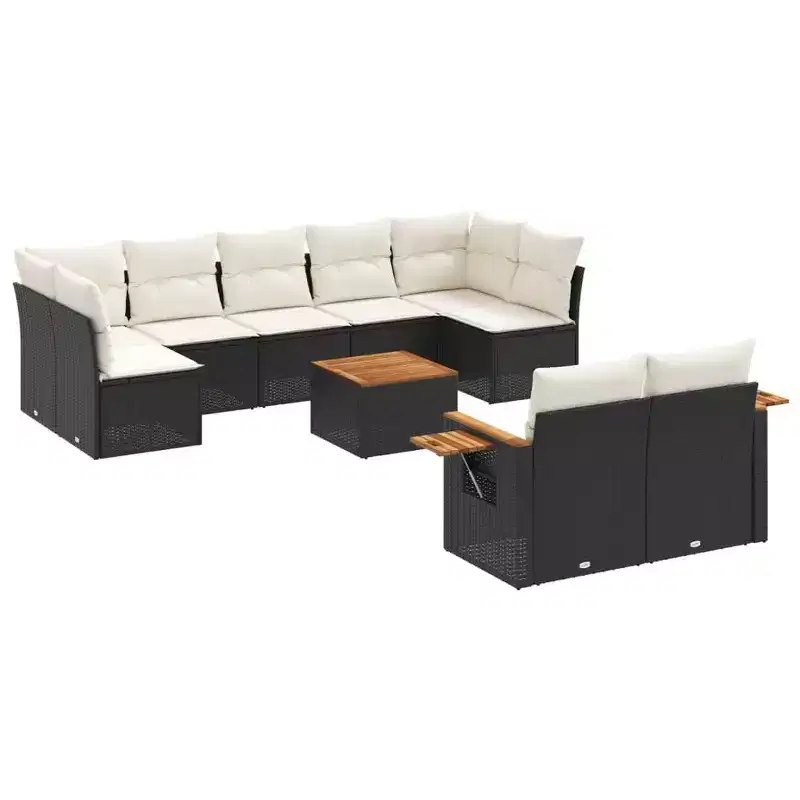 vidaXL 10 Piece Patio Sofa Set with Cushions, Poly Rattan Outdoor Sectional, Multiple Colors/Models