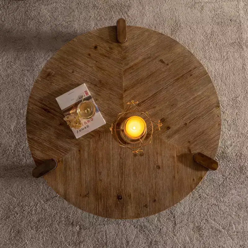 Rustic Round Wood Coffee Table, Natural Center Table Accent Table - ModernLuxe