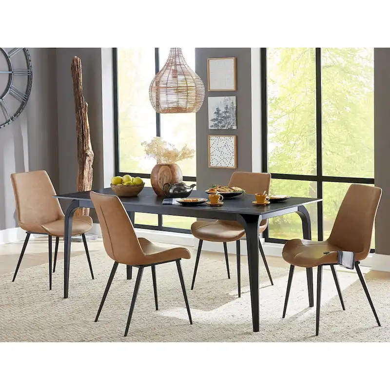 Nicoya Upholstered Dining Chair in Buckskin Synthetic Leather and Black - 34 x 36.1 x 23